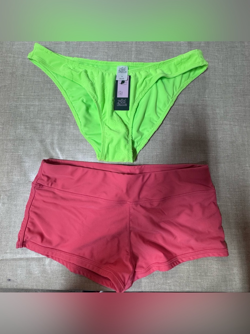 wild fable Neon Green Bikini Bottom & Coral Swim Shorts Set
